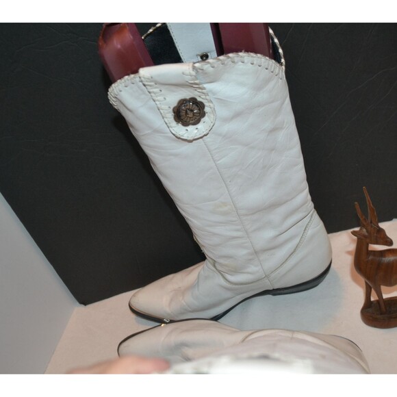 Dingo Vintage White Leather Silver Metal 1980s - Picture 4 of 7